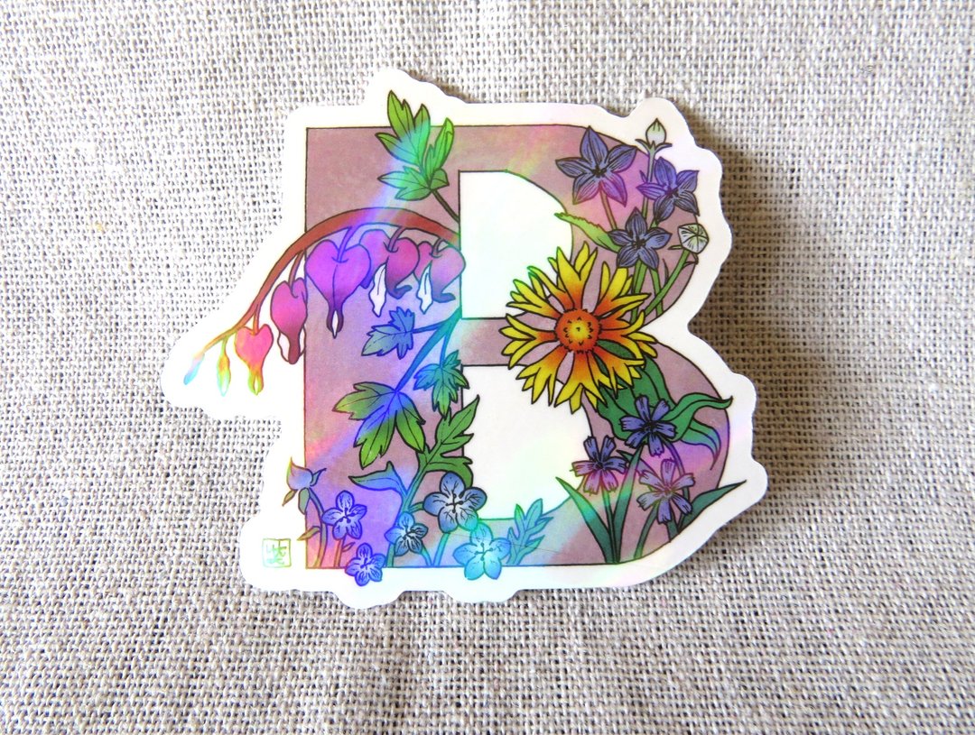 字母B - 极光花卉植物字母防水贴纸 - 贴纸 - 纸 
