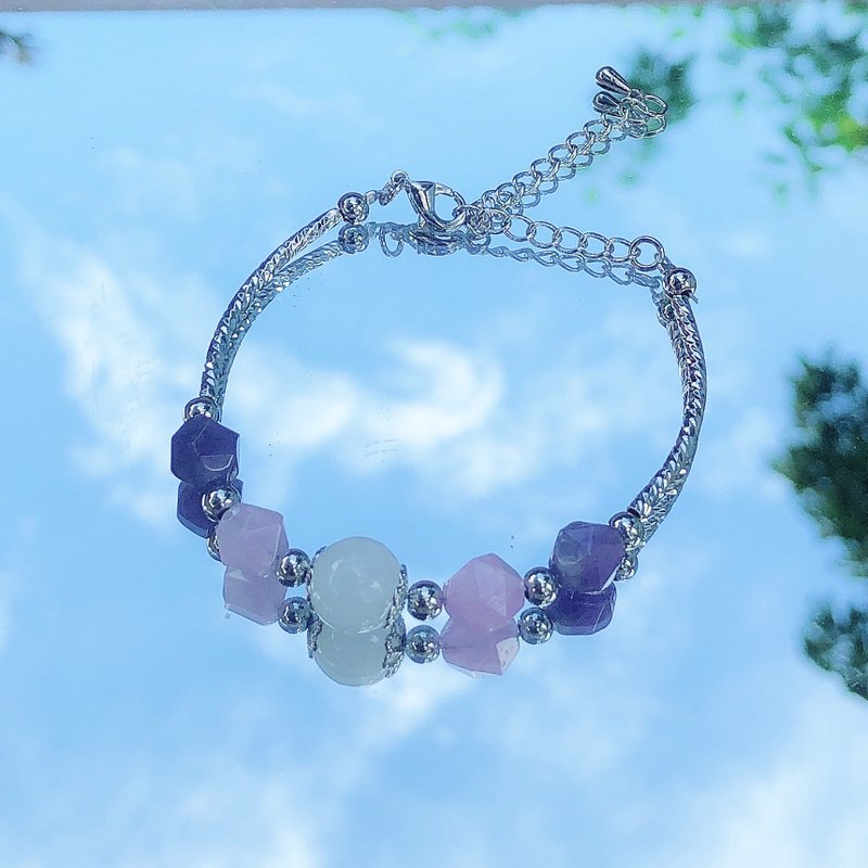 切面 月亮石 紫晶 水晶手链 天然石 生日礼物 姊妹礼物 - 手链/手环 - 水晶 紫色