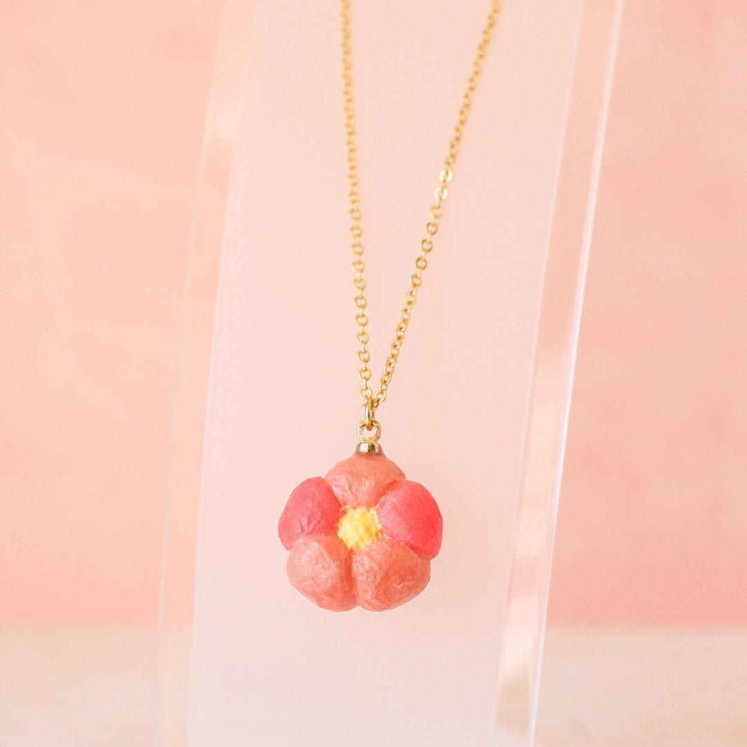 和纸饰品 项链 梅 梅花 练り切り 和菓子 - 项链 - 纸 粉红色
