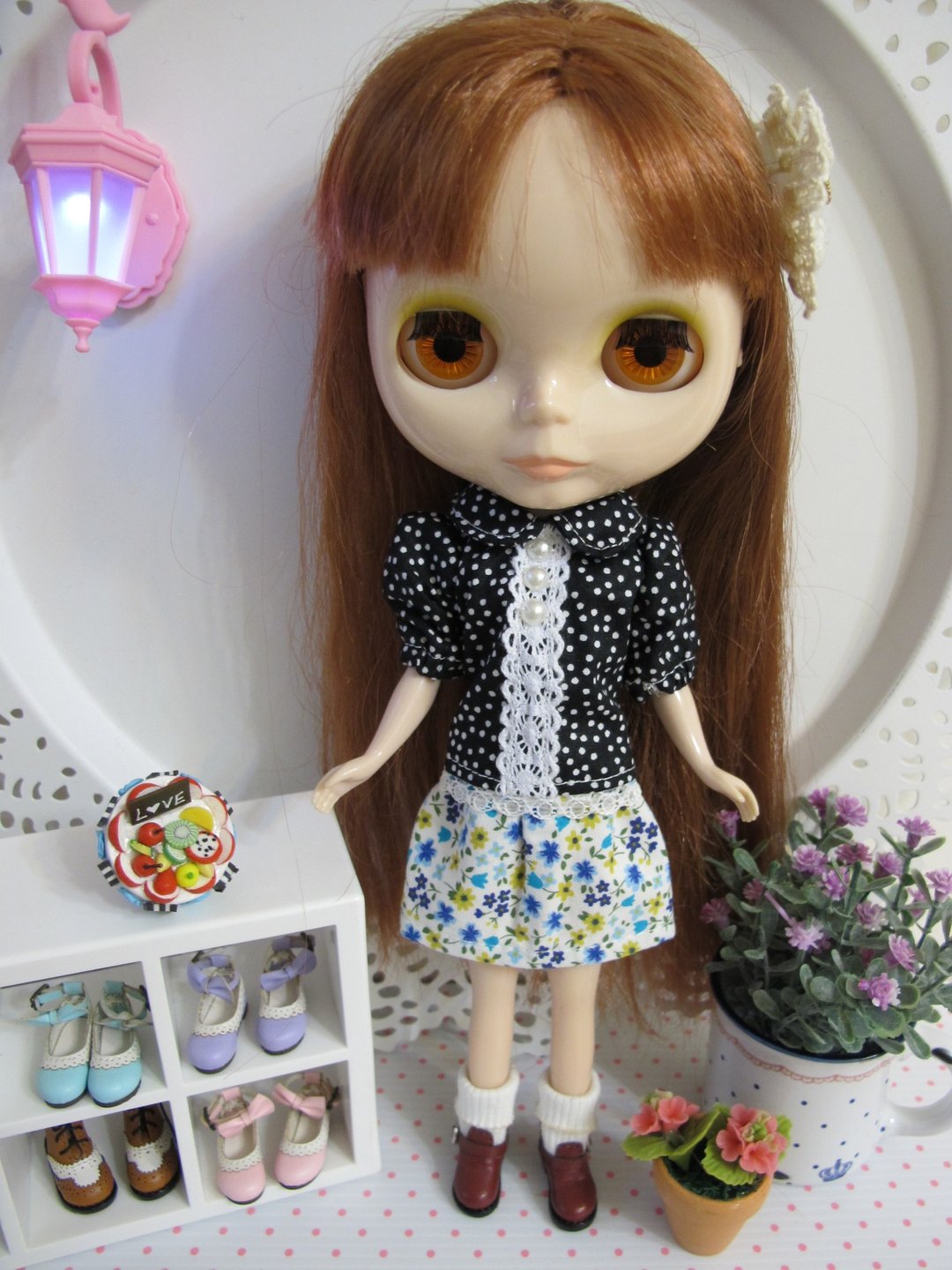 SEWING99*Blythe手作娃衣-珍珠扣蓬袖衬衫上衣-黑色 - 玩偶/公仔 - 棉 