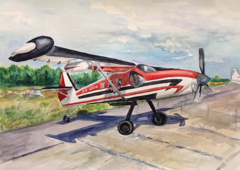 Watercolor painting Original painting Airplane Transportation art Plane Wall Art - 海报/装饰画/版画 - 纸 多色