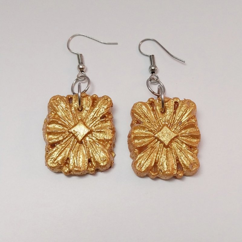 手工制作 方形 金色 耳环 - 耳环/耳夹 - 粘土 金色
