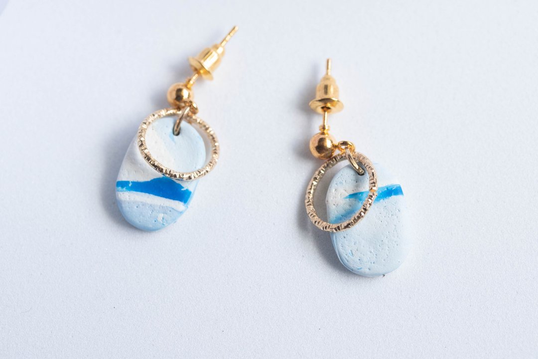 Polymer Clay Earrings  handmade | modern jewelry | simple jewelry - 耳环/耳夹 - 塑料 白色