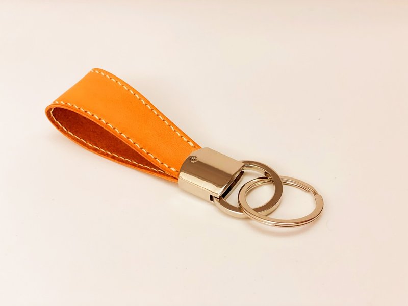 亮银色双环钥匙扣 / 皮革钥匙圈 - 钥匙链/钥匙包 - 真皮 