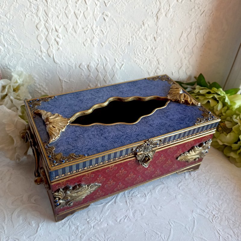 红色餐巾架，面纸盒盒盖，厨房装饰，欧式风格，蓝色餐巾 - 纸巾盒 - 木头 蓝色