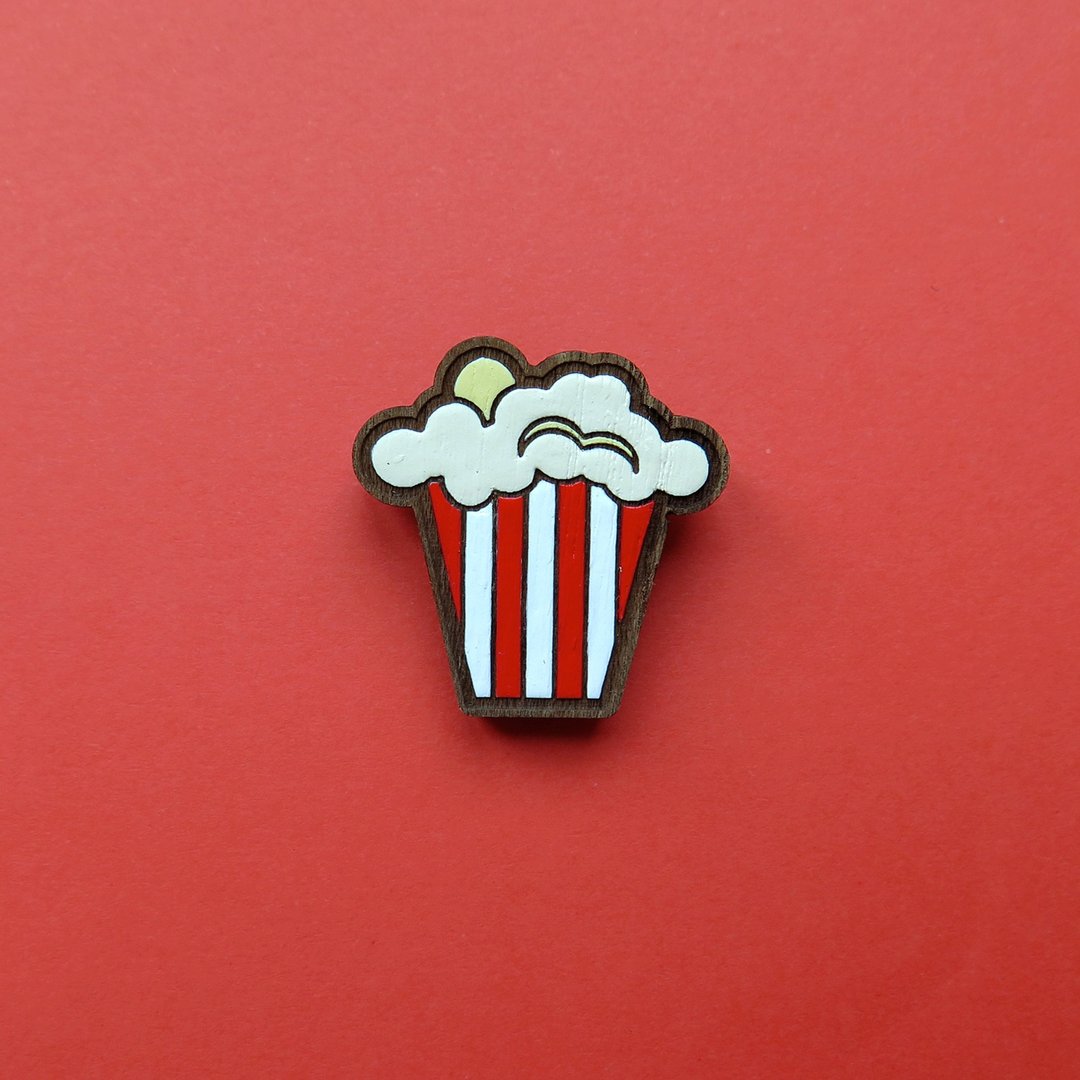 Wooden brooch popcorn - 胸针 - 木头 红色
