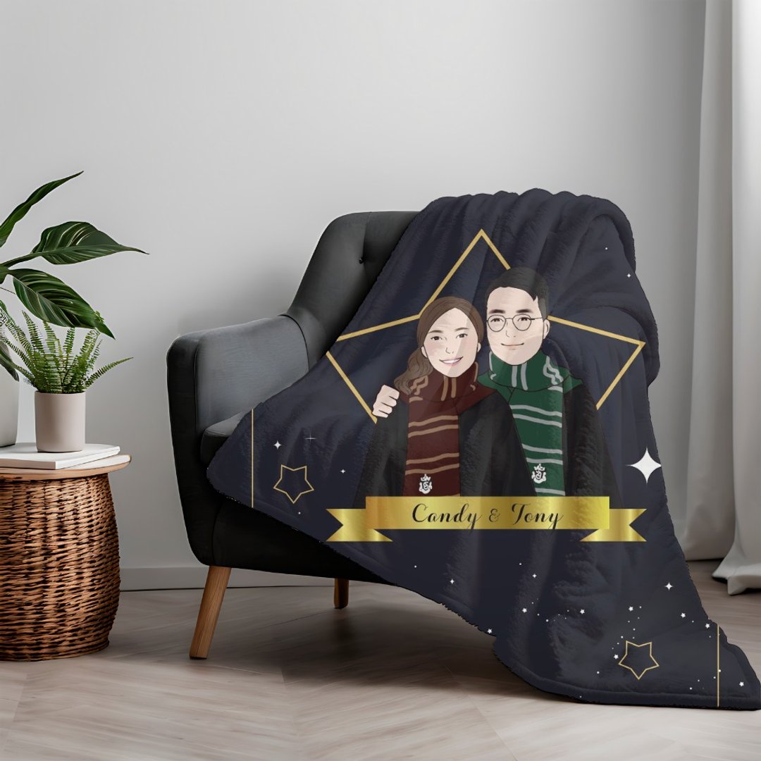 【定制化结婚礼物】定制插画毛毯冷气毯 - 深蓝星星款式 个人化订 - 被子/毛毯 - 聚酯纤维 蓝色