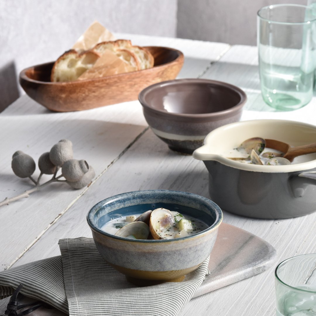 Mino ware Pair bowl and natural acacia tray with layered glaze - 碗 - 陶 咖啡色