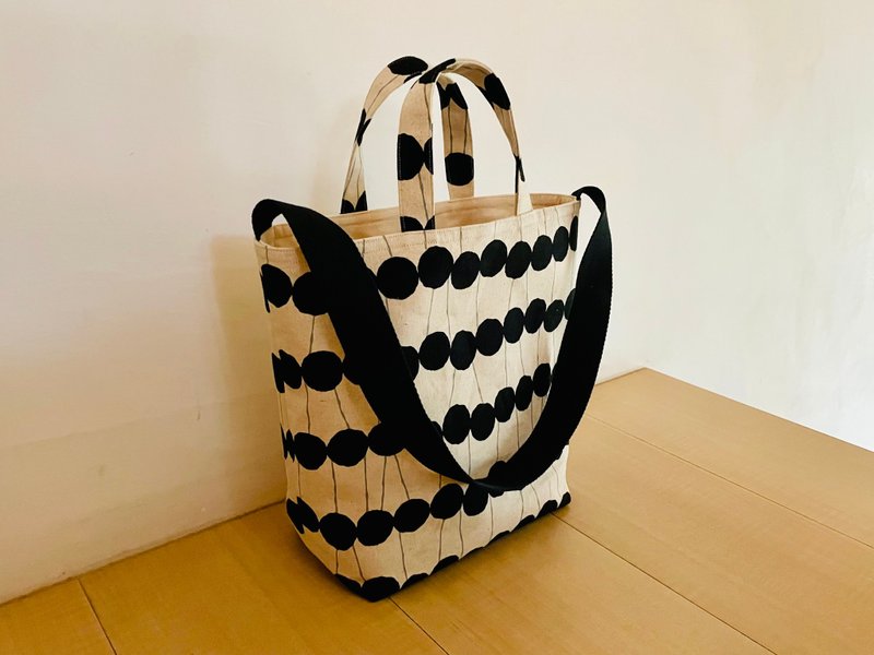 2way 托特包。环绕多内袋。可选布定制。日本布 - 侧背包/斜挎包 - 棉．麻 黑色
