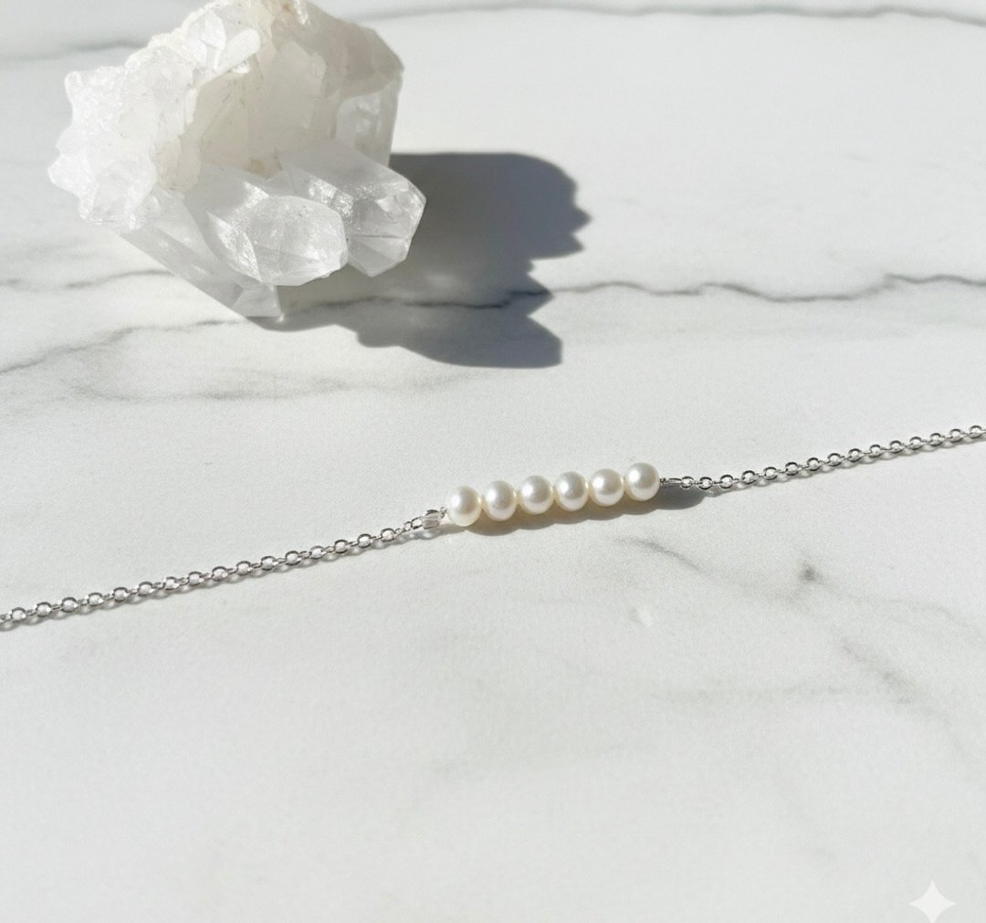 Ops Pearl silver bracelet- 珍珠/纯银/诞生石/限定款/礼物/细链 - 手链/手环 - 珍珠 白色