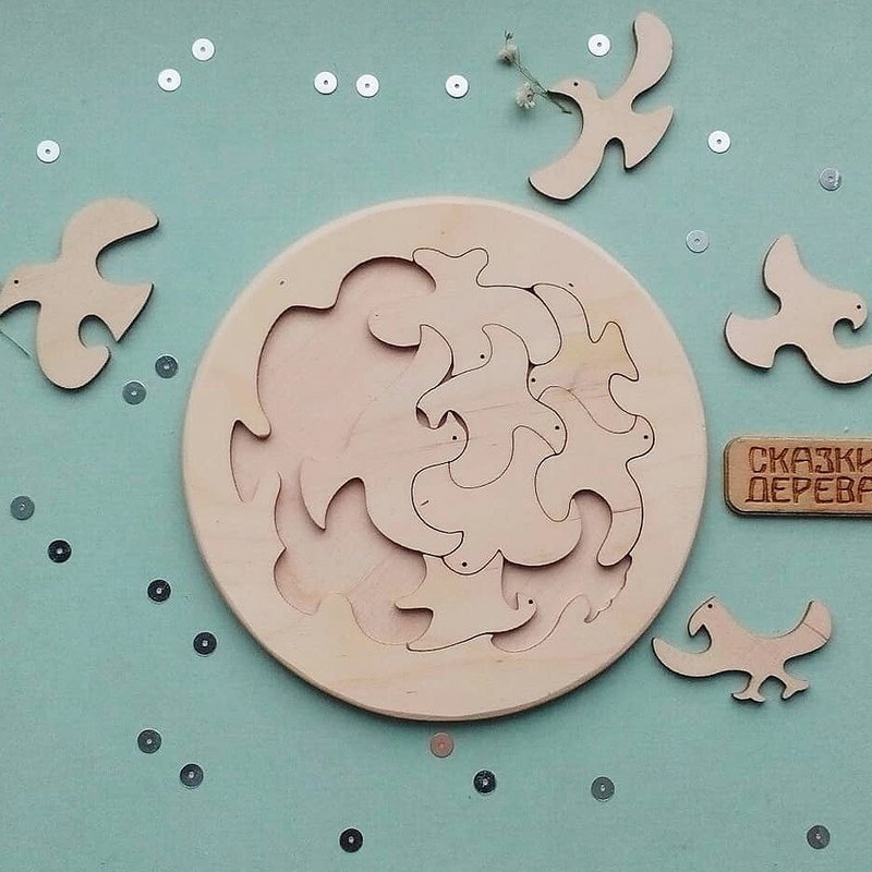 益智拼图系列 鸽子(圆形) - 玩具/玩偶 - 木头 