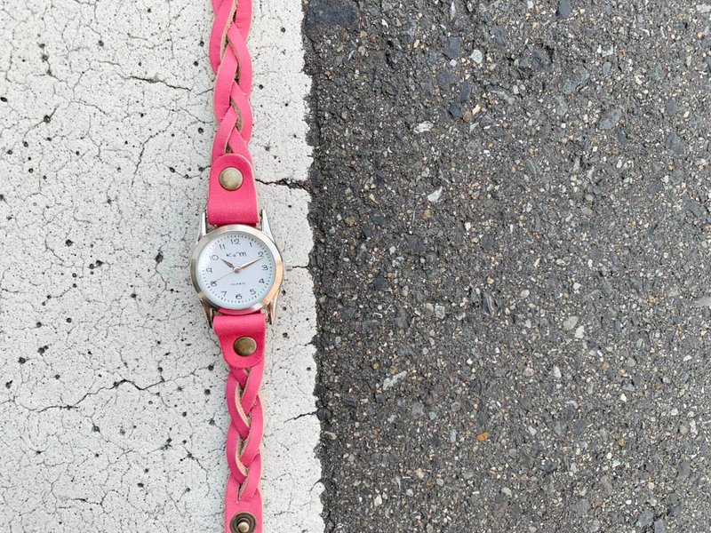 EDGE Girl's hand Kyun Pink Edge Knit Wrist Watch Like a bracelet EKW-PP - 女表 - 真皮 粉红色