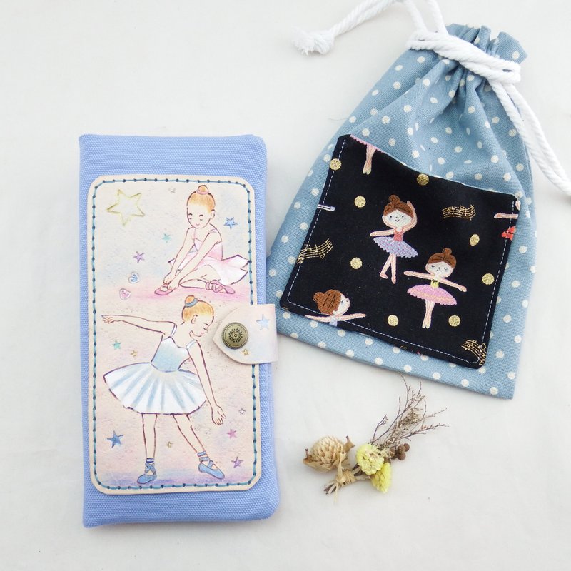 芭蕾舞皮革布长夹 加赠芭蕾舞小束口袋 - 皮夹/钱包 - 真皮 蓝色