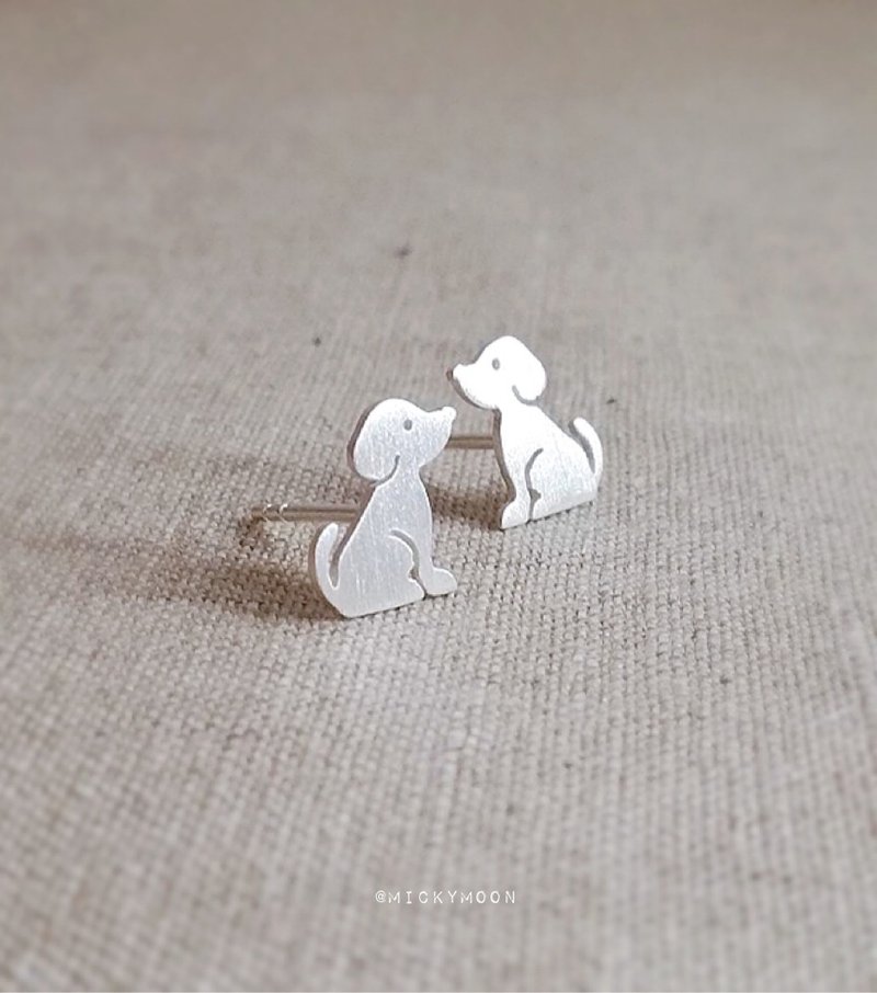 Dog Silver Earrings,925 Sterling Silver - 耳环/耳夹 - 纯银 银色