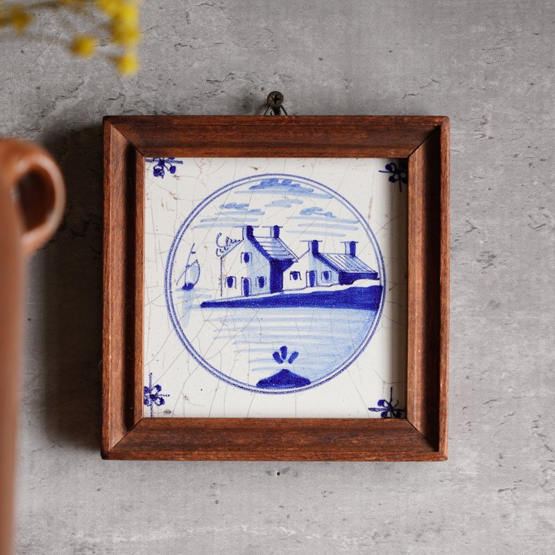 17世纪荷兰手绘农村风景古董瓷砖挂饰/代尔夫特蓝/Delft blue - 海报/装饰画/版画 - 陶 蓝色