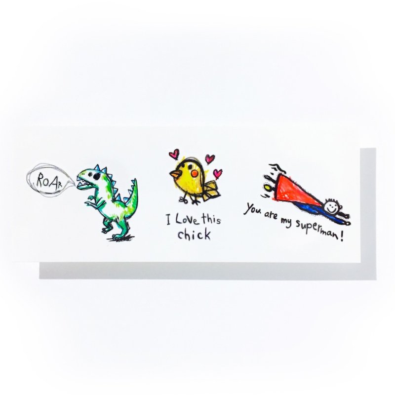 水彩色简约刺青纹身贴纸超人恐龙小鸡哥斯拉情侣装恋人可爱儿童话 - 纹身贴 - 纸 黑色