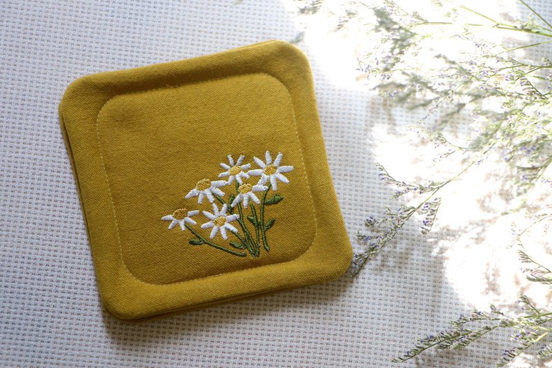 芥末黄/杯垫/刺绣款/自家绘制电绣/如果三巷 - 杯垫 - 棉．麻 橘色
