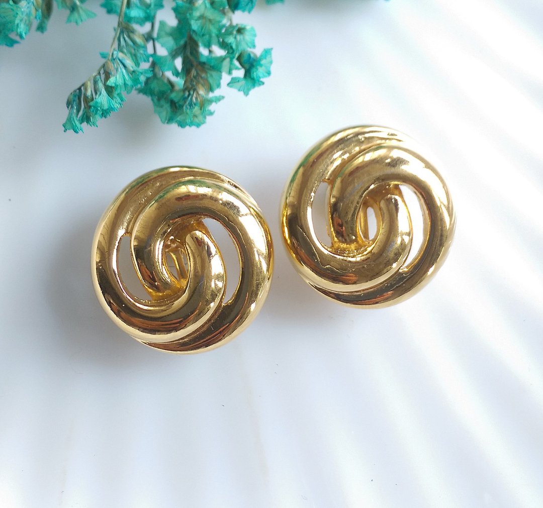 Vintage Jewelry 西洋古董饰品 MONET 摩登简约 针式耳环 - 耳环/耳夹 - 其他金属 金色