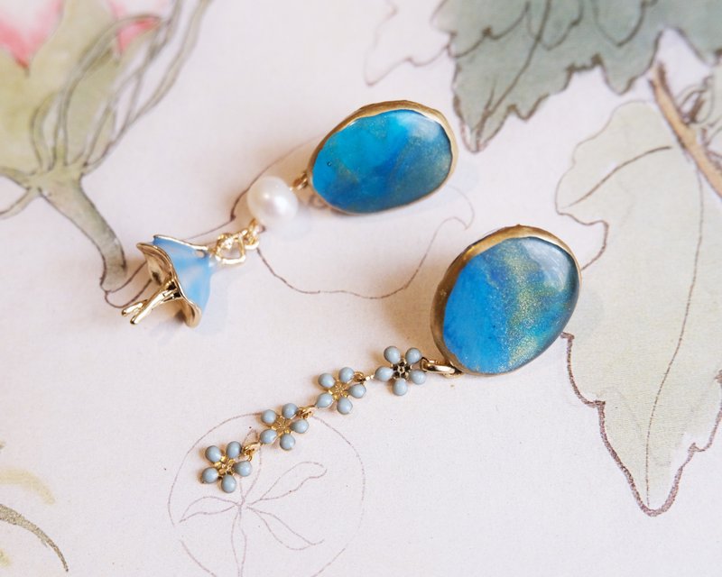 耳环 花与舞动 - 耳环/耳夹 - 其他材质 蓝色