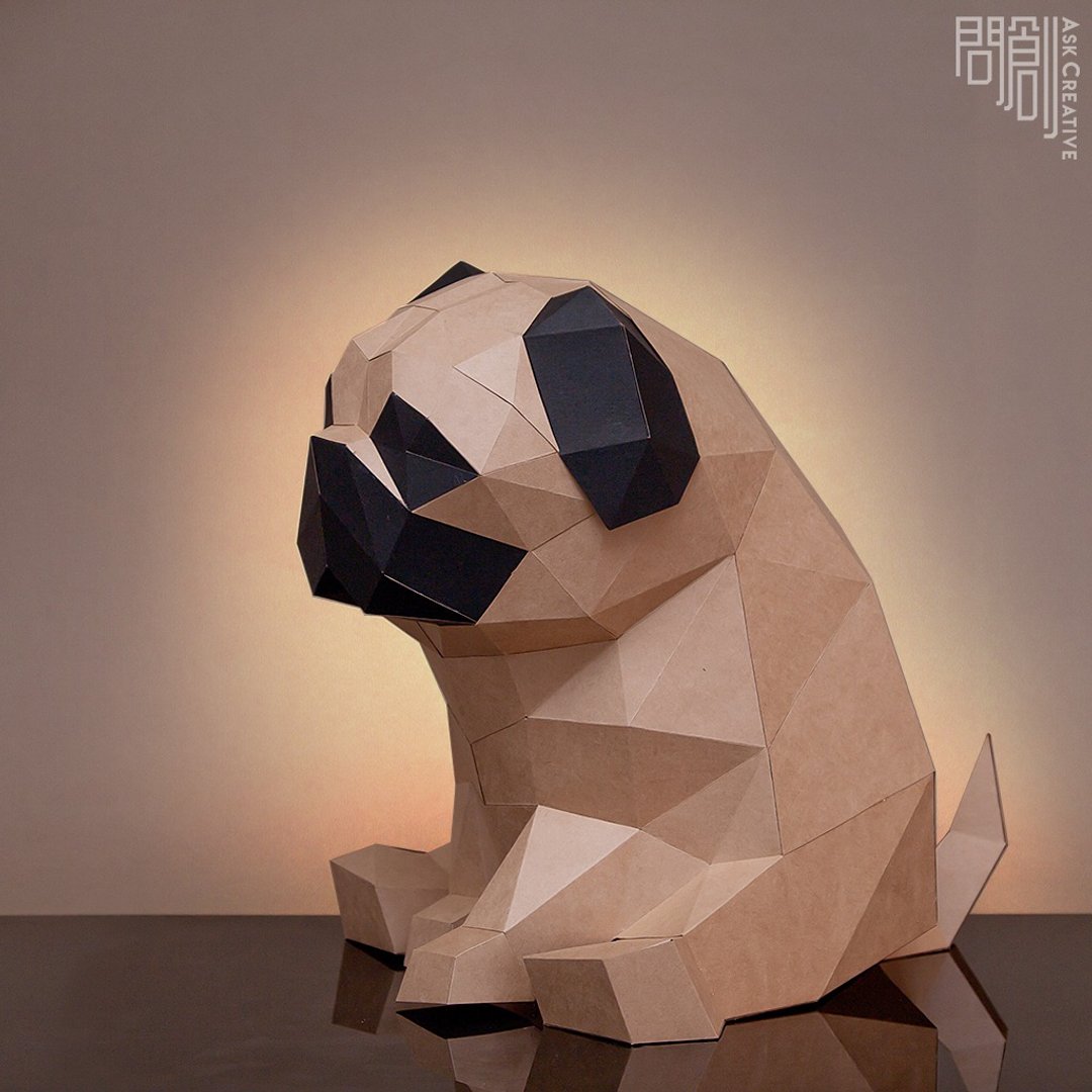 问创设计 DIY手作3D纸模型 狗狗系列 - 忧郁系巴哥犬 (4色可选) - 玩偶/公仔 - 纸 咖啡色
