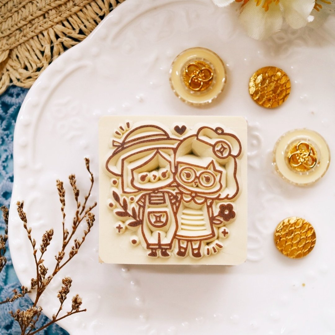 手工橡皮章 -  双子座女孩 星座系列章 5X5cm (可定制文字) - 印章/印台 - 橡胶 橘色
