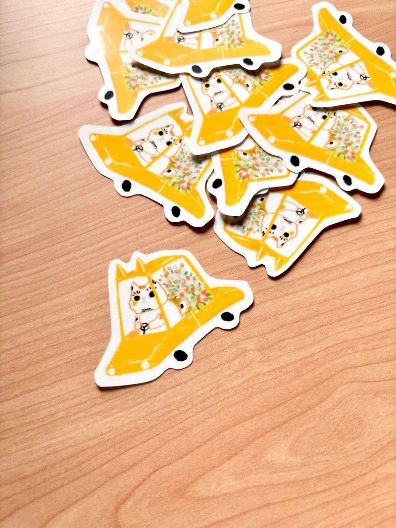 Cyndraw 糕糕猫go go car光膜防水贴纸 - 贴纸 - 纸 黄色
