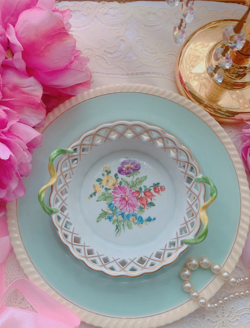 德国手绘24k 骨瓷蛋糕盘点心盘手工提篮指定买家下标 - 茶具/茶杯 - 瓷 多色