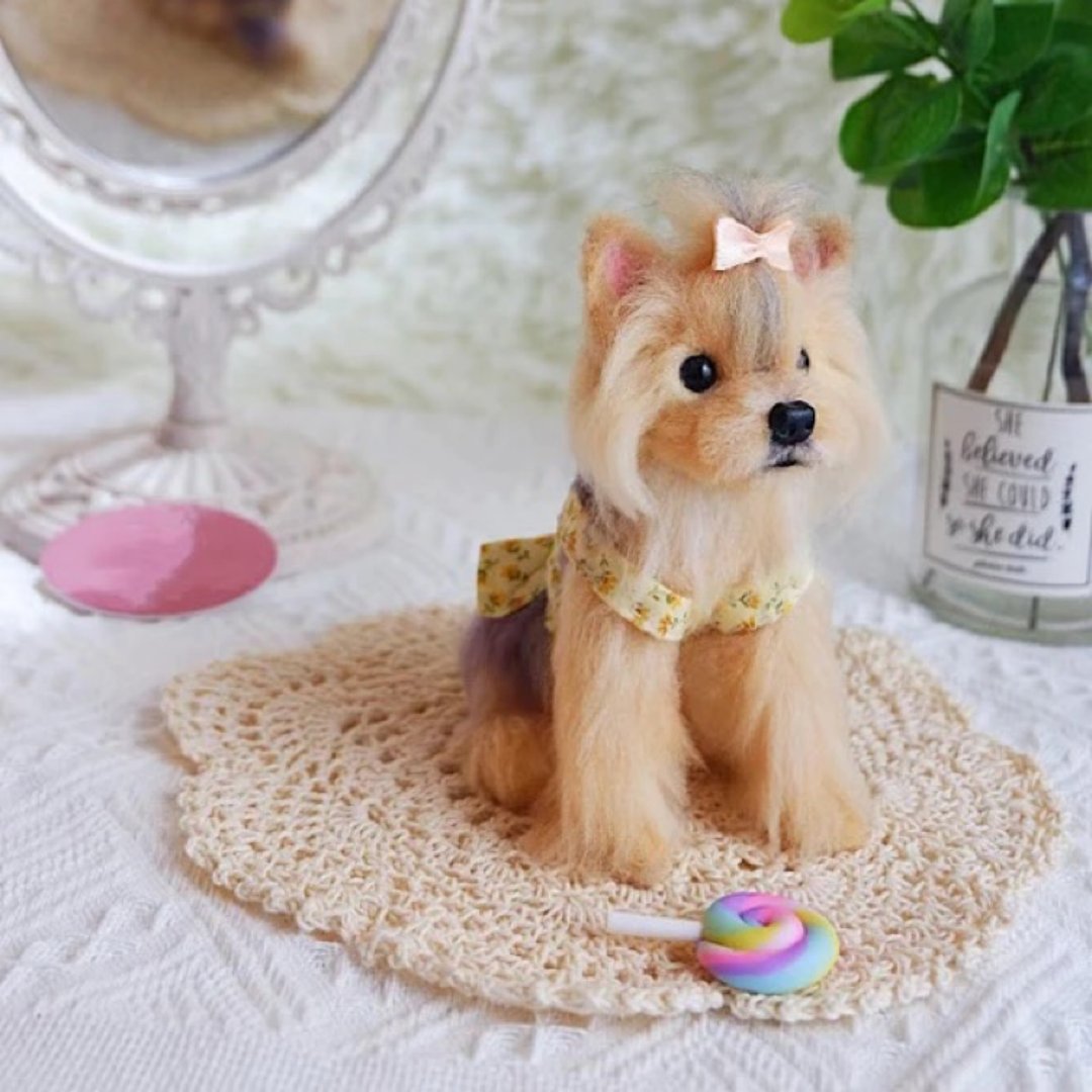 定制 逼真犬 毛孩 宠物 约克夏 羊毛毡 娃娃 似颜绘 纪念 狗狗 /1 - 玩具 - 羊毛 多色