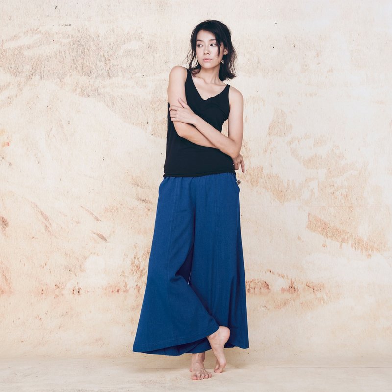手工棉麻宽裤 - 宝蓝 - 女装长裤 - 棉．麻 蓝色