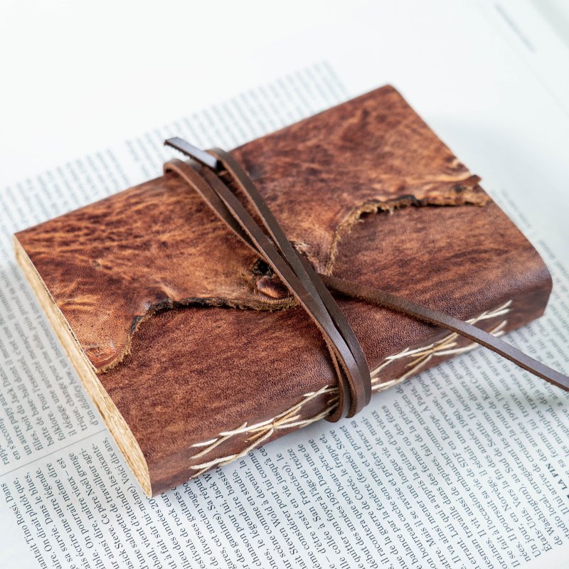 笔记本皮革日记本，复古装订（深质朴棕色双色） - 笔记本/手帐 - 真皮 