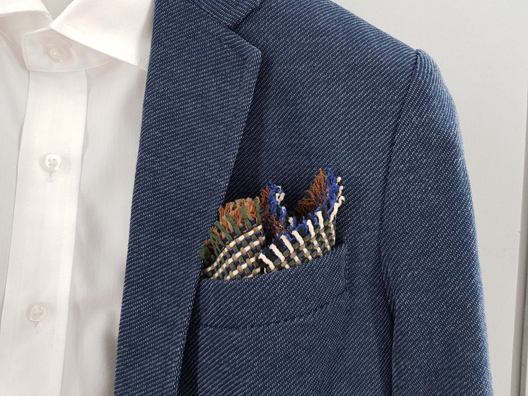 Pocket Square - Multi Green Flip-Sided Knitted - 手帕/方巾 - 棉 绿色