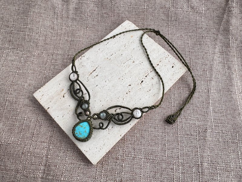 230546 Macrame 绿松石 编织 颈链 - 项链 - 半宝石 绿色