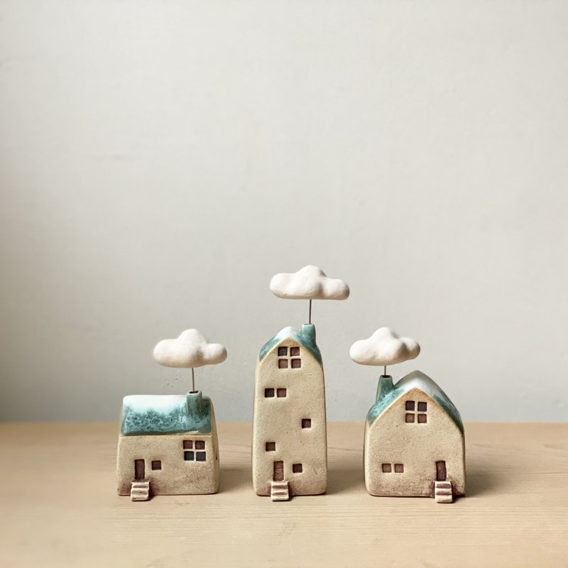 好窝 云朵小房子精油扩香 / 融雪绿釉 三栋合购 - 香薰/精油/线香 - 陶 绿色