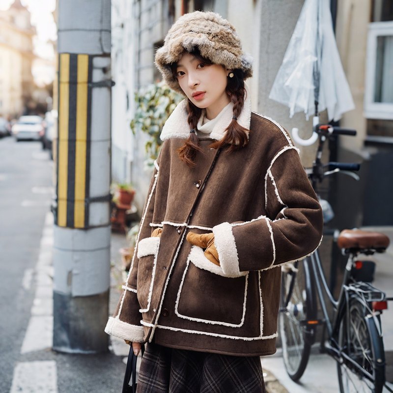 两面穿皮毛一体外套|外套|冬款|Sora-1740 - 女装休闲/机能外套 - 其他人造纤维 咖啡色