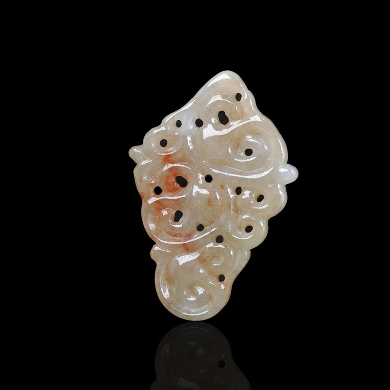 飘红翡翡翠怀古雕花牌项链 | 天然缅甸玉A货翡翠| 送礼 - 项链 - 玉石 红色