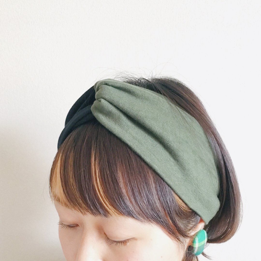 bicolor T-shirt hair band   / khaki × black - 发带/发箍 - 棉 黑色