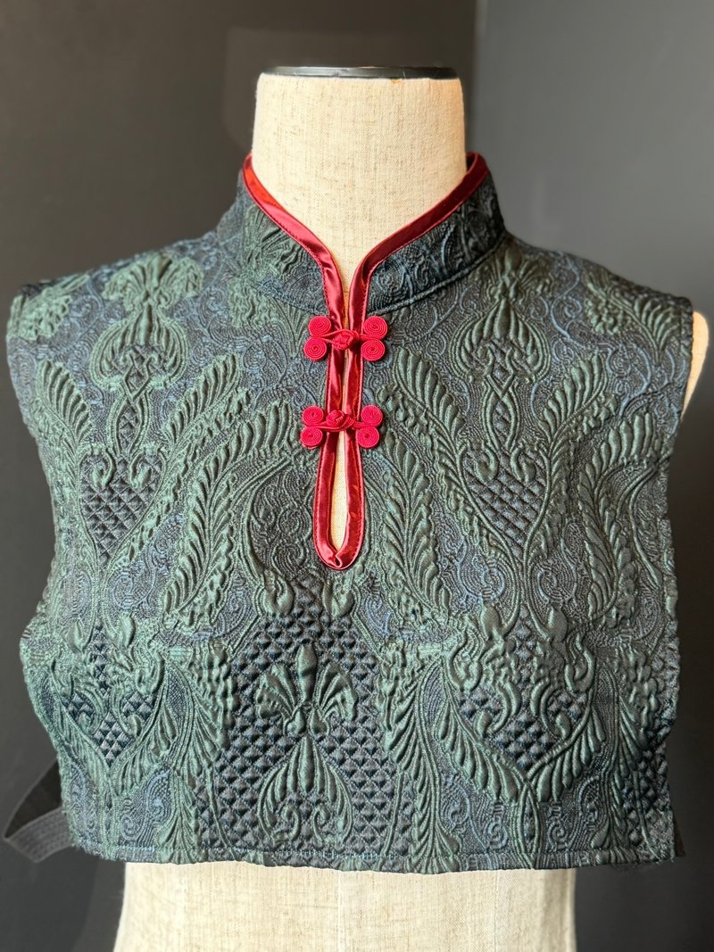 改良式旗袍领假领子 / 深绿色 (滚边加宽款) - 旗袍 - 聚酯纤维 绿色