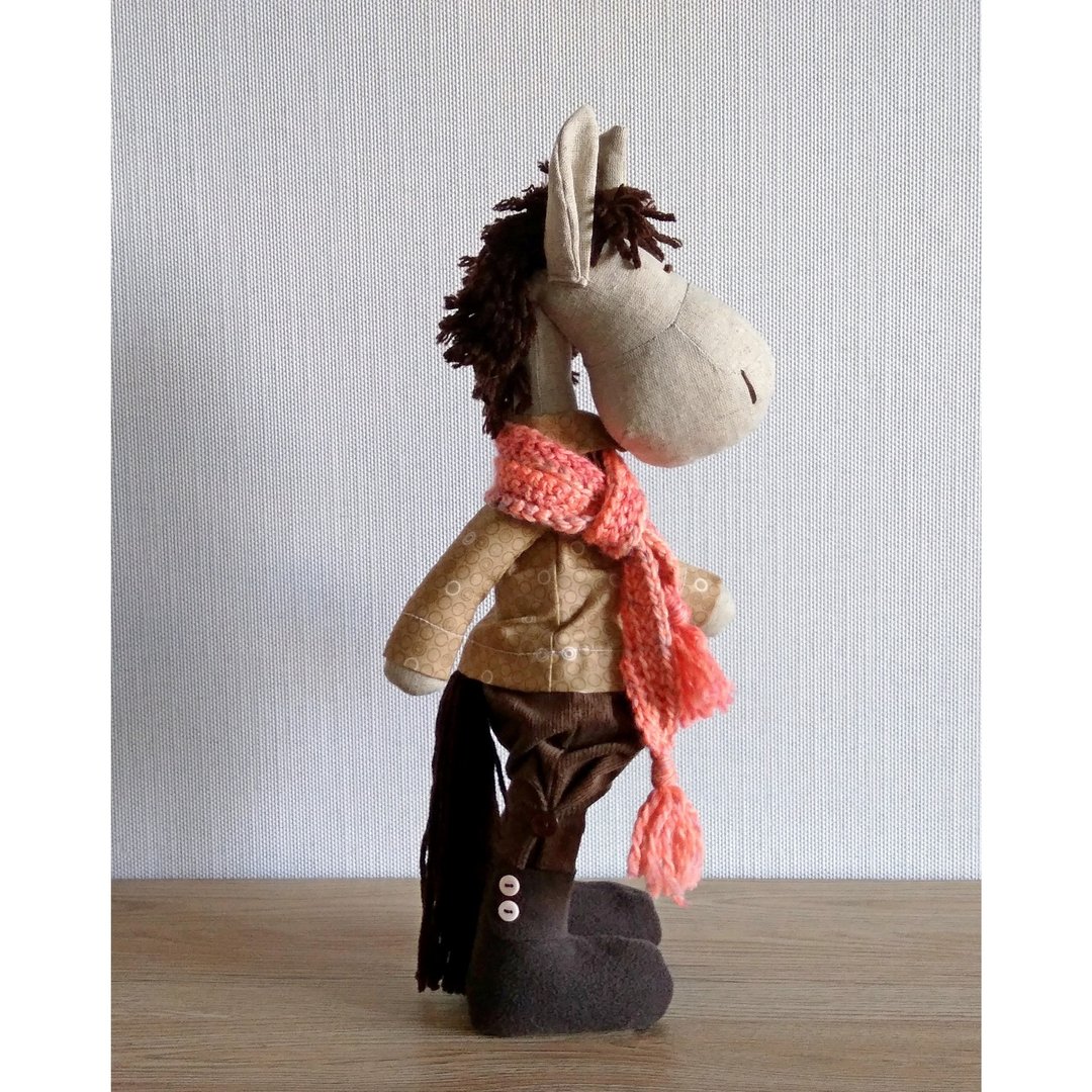 Stuffed animal horse, Boyfriend gift, Horse owner gift, Textile horse toy - 玩具/玩偶 - 亚麻 咖啡色