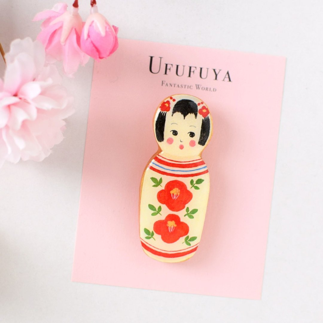 Kokeshi brooch Japan Fantastic Brooch - 胸针 - 粘土 红色