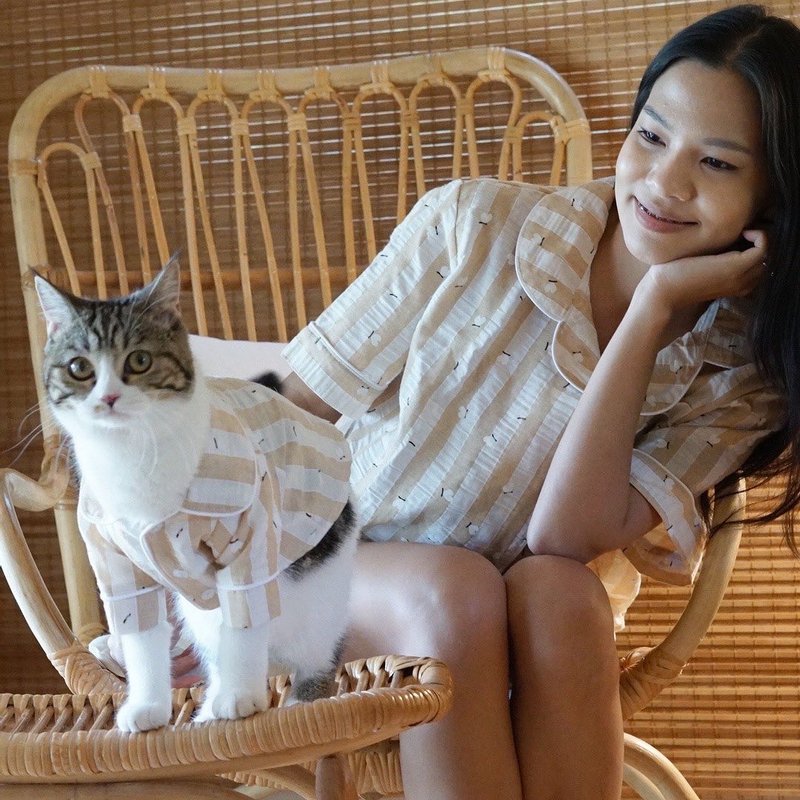 COUPLE PAJAMAS couple pajamas, people-pets, CARAMEL color - 衣/帽 - 棉 咖啡色