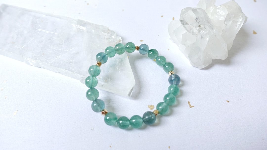 绿草莓晶×绿萤石水晶手链【设计款】天然水晶 设计手链 - 手链/手环 - 水晶 绿色