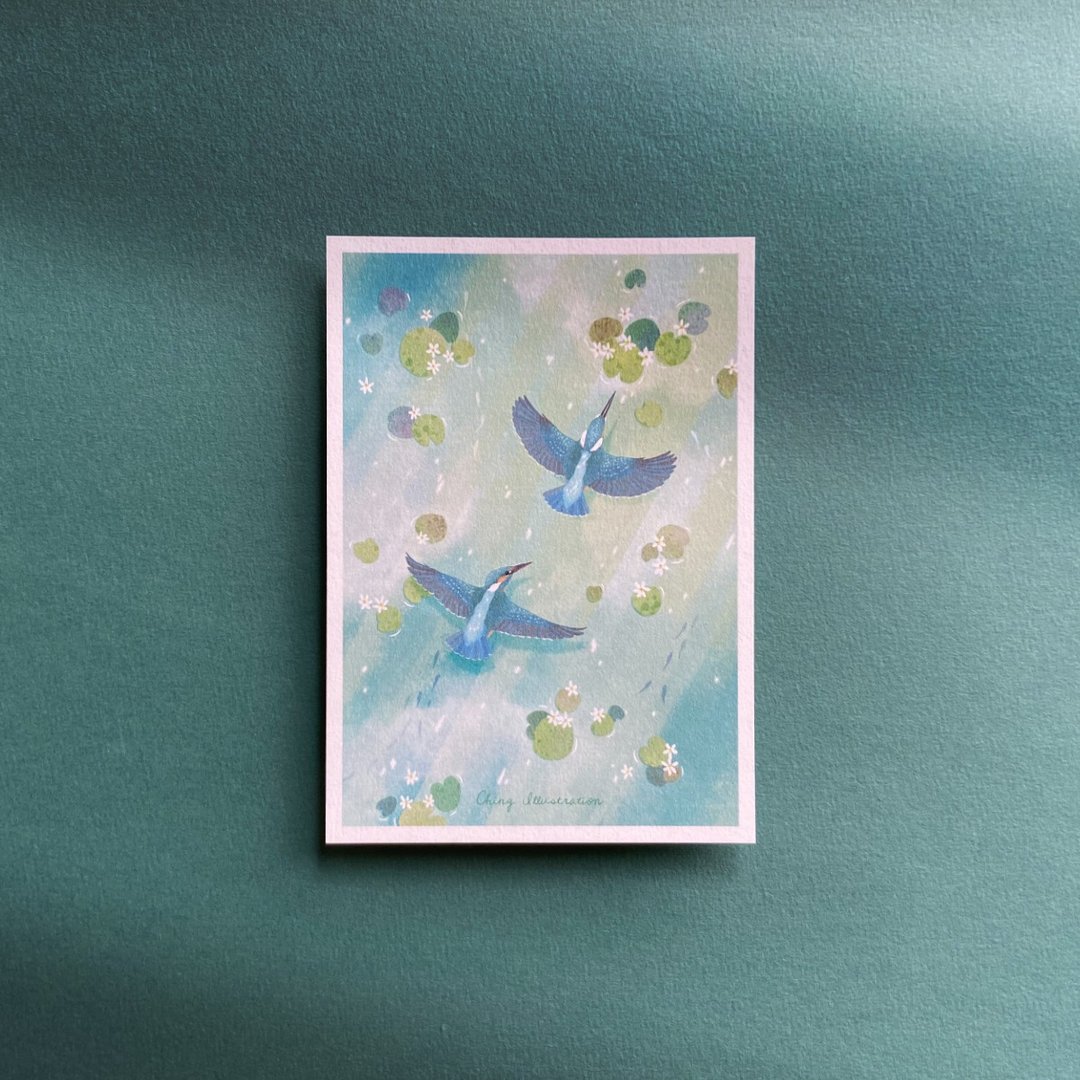 插画明信片 | 普通翠鸟 Common Kingfisher 1组2入 - 卡片/明信片 - 纸 