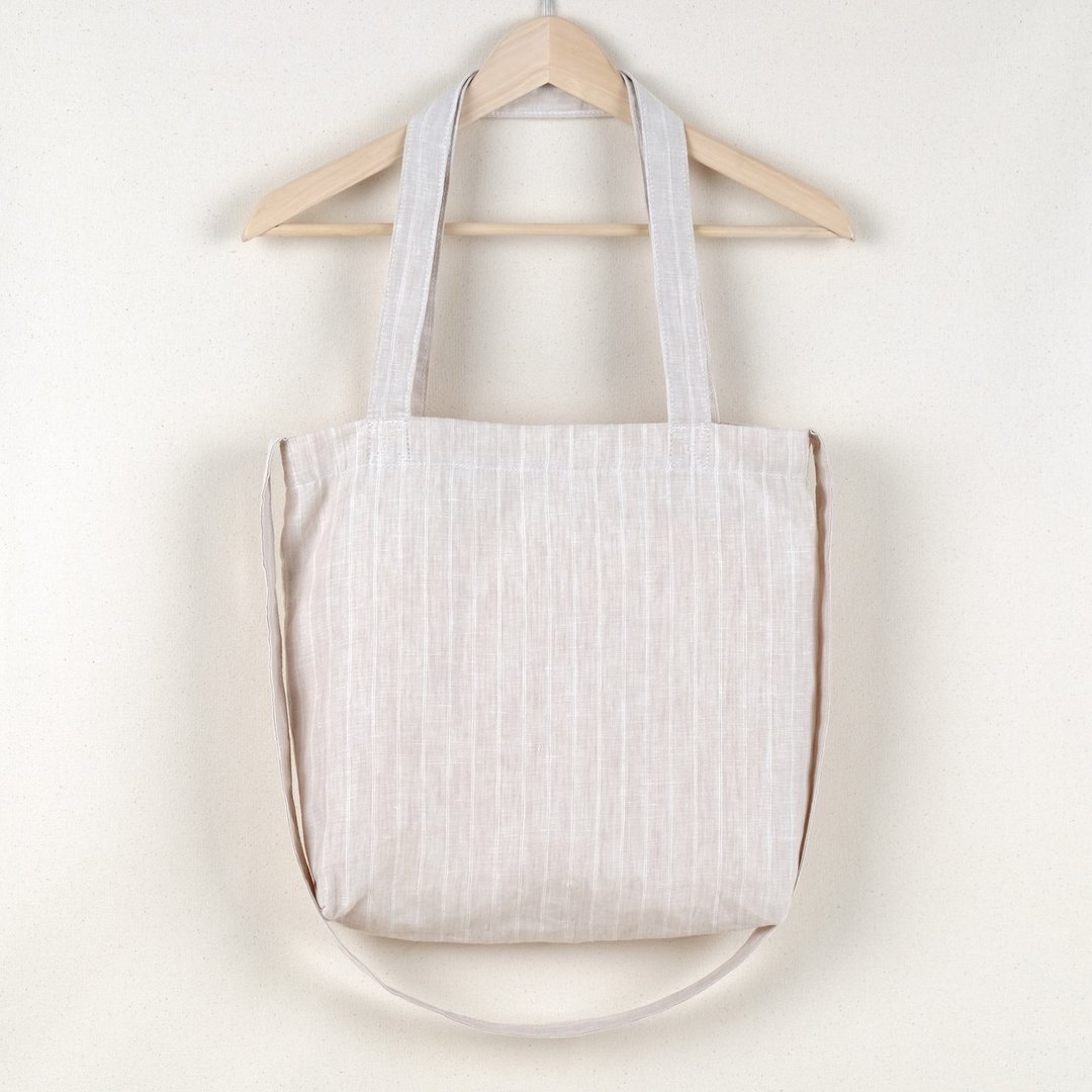 Beige Linen Tote Bag - 侧背包/斜挎包 - 棉 咖啡色