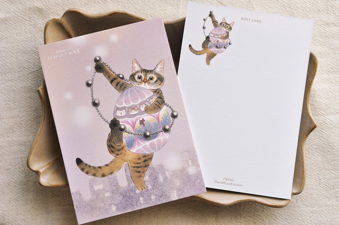 猫咪插画明信片 - 黑珍珠彩蛋 - 卡片/明信片 - 纸 紫色