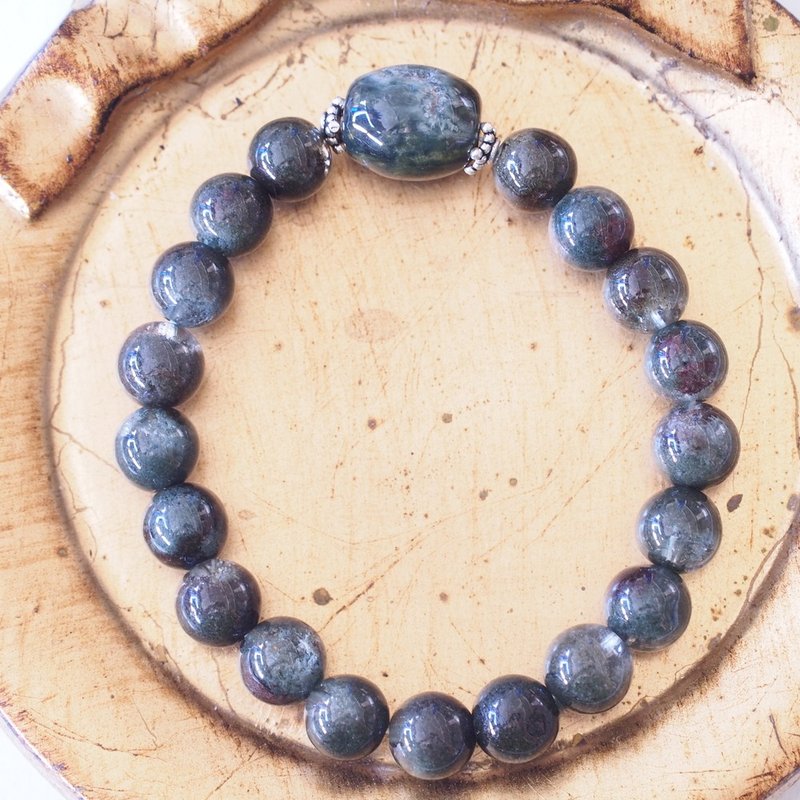 海洋碧玉 绿幽灵 纯银手环 Ocean Jasper Quartz Green Phantom - 手链/手环 - 水晶 绿色