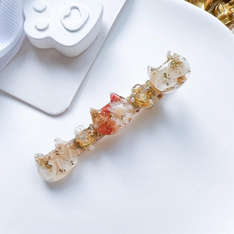 浪漫猫猫小星永生花发夹 - 发饰 - 其他金属 粉红色
