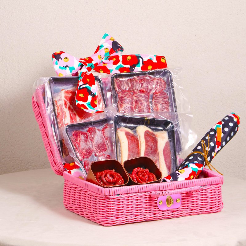 简彩极品肉肉礼盒-顶级牛肉品 樱桃鸭 台湾梅花猪 新年春节礼物 - 料理包 - 新鲜食材 粉红色