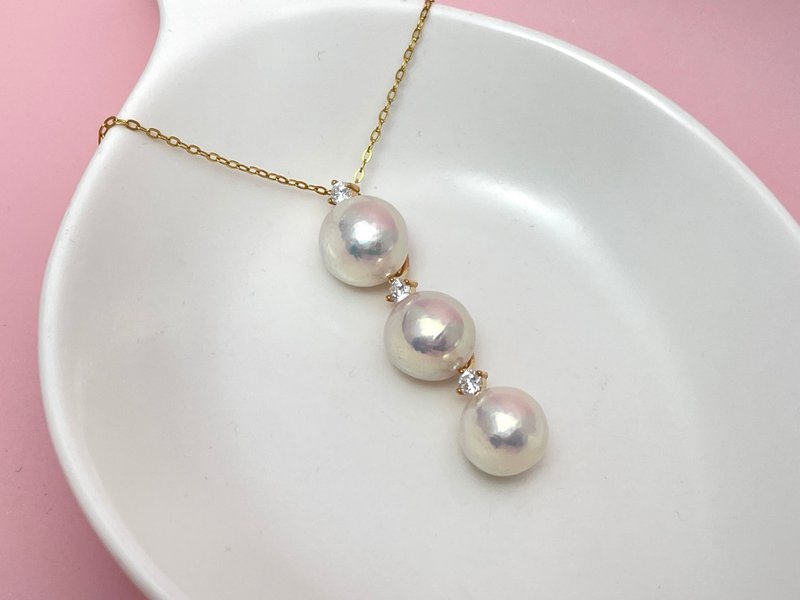 三连珠 天然淡水珍珠 高品质 S925银吊坠 赠项链 - 项链 - 珍珠 白色