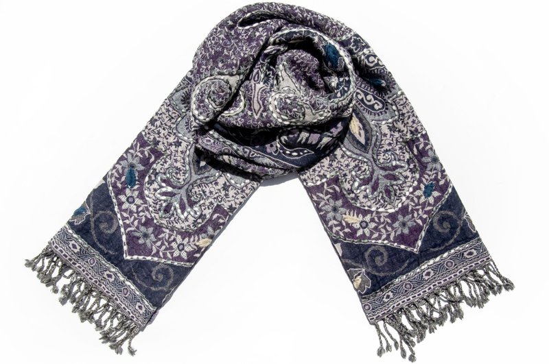 喀什米尔Cashmere/水煮羊毛披肩/针织围巾/刺绣围巾/羊绒披巾-花 - 围巾/披肩 - 羊毛 多色
