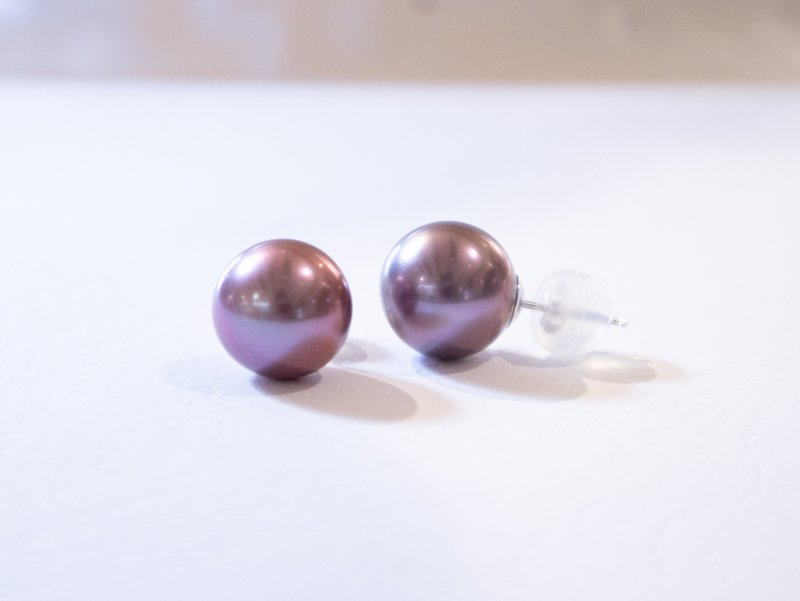 12-12.5mm天然浓紫/天然罕有/郁金香紫色淡水珍珠耳环18k金 - 耳环/耳夹 - 珍珠 紫色